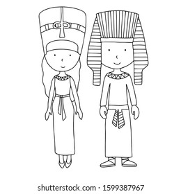 
vector illustration character girl and man, line, pharaoh and cleopatra, egypt