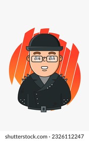 Ilustración vectorial de un personaje en gafas sobre el fondo de fragmentos de círculo rojo
