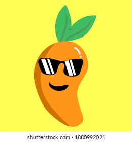 Vector illustration of a character graphic, cute mango cartoon, cute, on yellow background