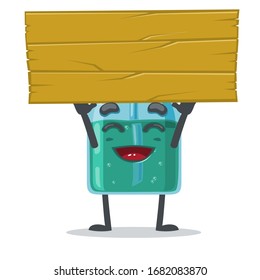 Vektorillustration-Illustration des Charakters oder des handsanitisierenden Maskottchens mit unleerem Holz
