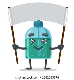 ilustración vectorial de la mascota del carácter o del desenmascarador de la mano sosteniendo una pancarta blanca en blanco