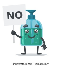 vector illustration of character or hand sanitizer mascot holding sign says no