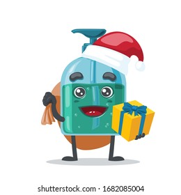 Vector Illustration Of Character Or Hand Sanitizer Mascot Wearing Santa Costume