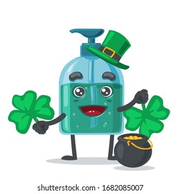 vector illustration of character or hand sanitizer mascot wearing shamrock costume