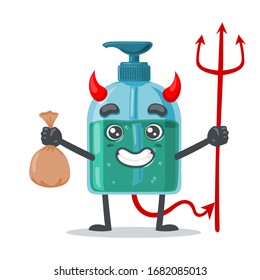 vector illustration of character or hand sanitizer mascot wearing devil costume