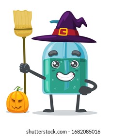 vector illustration of character or hand sanitizer mascot wearing witch costume