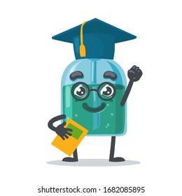 vector illustration of character or hand sanitizer mascot wearing graduation costume