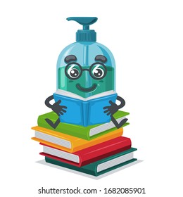 Vektorillustration-Illustration des Charakters oder des handsanitisierenden Maskottlesbuches