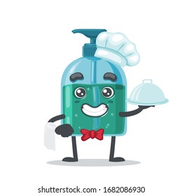 vector illustration of character or hand sanitizer mascot wearing chef costume and serve food