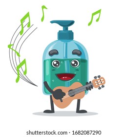 vector illustration of character or hand sanitizer mascot playing guitar