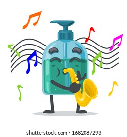 vector illustration of character or hand sanitizer mascot playing saxophone
