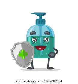 vector illustration of character or hand sanitizer mascot holding shield
