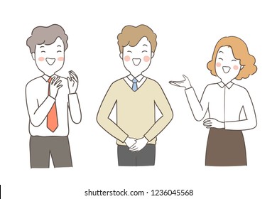 Vector illustration character happy business man and woman clapping hands.Isolated on white color.Draw doodle cartoon style.