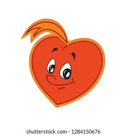 Vector illustration of the character heart boy smile. Fiery flame of love in the children's picture of the animation character.