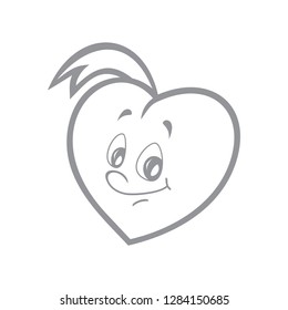 Vector illustration of the character heart boy smile. Fiery flame of love in the children's picture of the animation character. Monochrome.