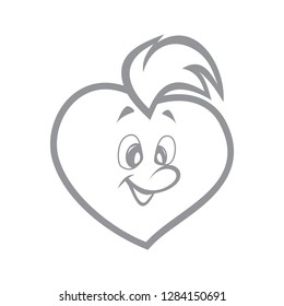 Vector illustration of the character heart boy. Fiery flame of love in the children's picture of the animation character. Monochrome.