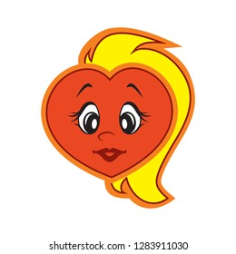 Vector illustration of the character heart girl. Fiery flame of love in the children's picture of the animation character.