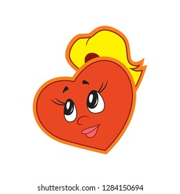 Vector illustration of the character heart girl with a magnificent tail. Fiery flame of love in the children's picture of the animation character.