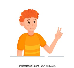 Vector illustration of character hello. Boy isolated on white background. 