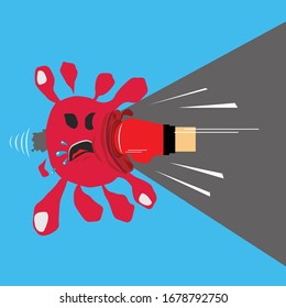 Vector illustration of a character hitting a virus face hard on the cheek