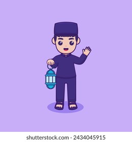 Vector illustration of a character holding a lantern. perfect for Ramadan kareem themed projects