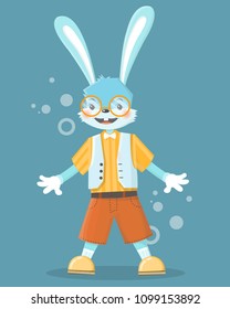 Vector illustration. Character. Humanized rabbit in clothes.