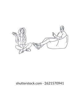 vector illustration of a character listening to music
