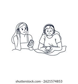 vector illustration of a character listening to music