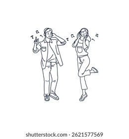 vector illustration of a character listening to music