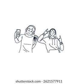 ilustração vetorial de um personagem ouvindo música