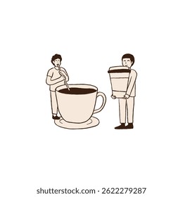 vector illustration of a character making coffee