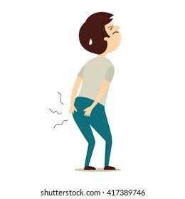 Vector illustration character of man feel painful with hemorrhoid. 