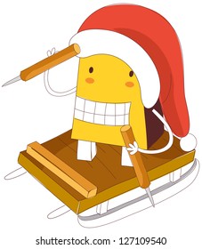 A vector illustration of character on sled