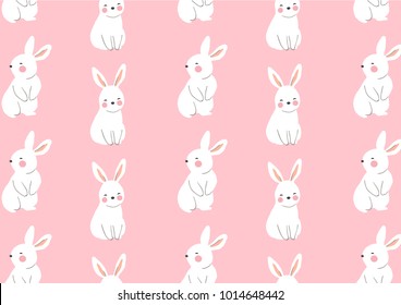 Vector illustration character pattern background design white rabbit with on sweet pastel color.Draw cartoon style.