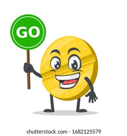 vector illustration of character or pill mascot holding sign says go