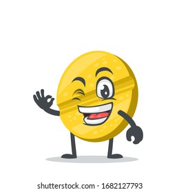 vector illustration of character or pill mascot with nice hand