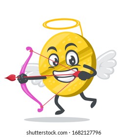 vector illustration of character or pill mascot wearing cupid costume and holding a bow