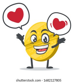 vector illustration of character or pill mascot says with love in bubble speech