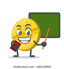 vector illustration of character or pill mascot teaching in front of blackboard