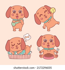 Vector illustration of character, playful and tender puppy in different pose