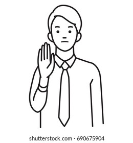 Vector illustration character portrait of businessman, raising hand, body language saying no, stop, or negative expression emotion. 