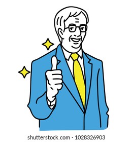 Vector illustration character portrait of senior businessman, manager, leader, boss, politician giving thumb up. Outline, linear, thin line art, hand drawn sketch design.