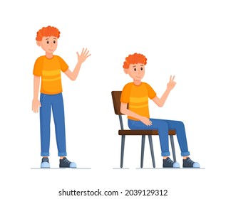 Vector illustration of character poses. Different poses for photo.
