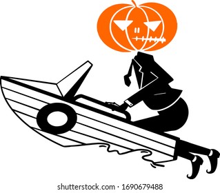 Vector illustration character. pumpkin business silhouette with poses get on board and white background