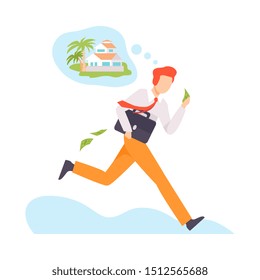 Vector illustration of character running away with money isolated on white background