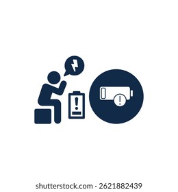 Ilustración vectorial de un personaje que se queda sin energía
