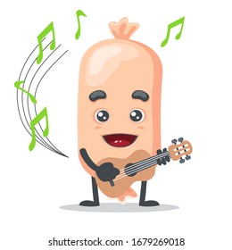 Vector illustration of character or sausage mascot playing guitar