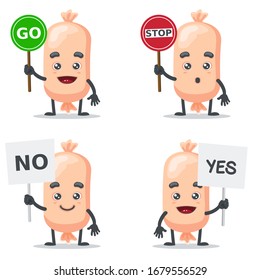 Vector illustration of character or sausage mascot collection set with sign theme