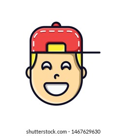 Vector illustration of character with smile, yellow hair, red hat. Flat cartoon style suitable for web landing page, banner, flyer