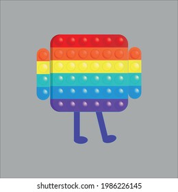 vector illustration character square multicolored pop it with arms and legs on monochrome background